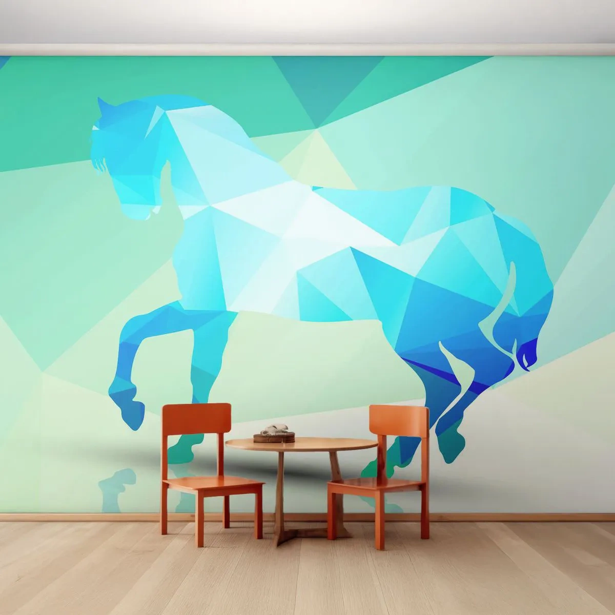 Fototapet Premium Canvas - Geometrisk häst i turkos - Djur, Häst, Geometrisk figur - 250x175 cm