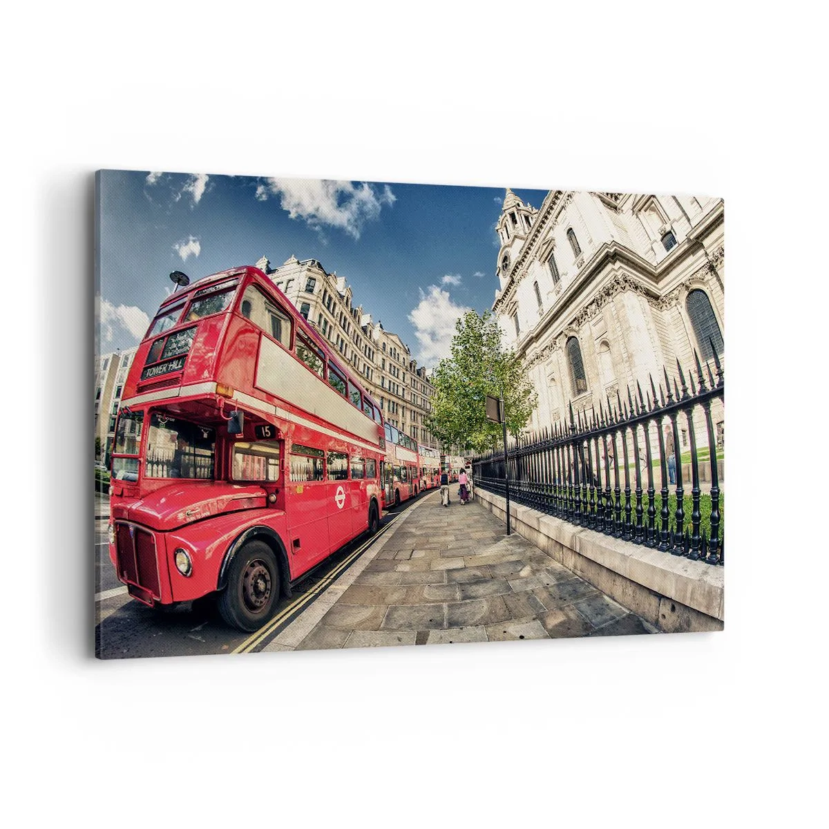 Canvastavla - Bild på duk - Londongata i grå och röd - 120x80 cm