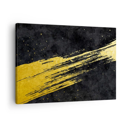 Canvastavla - Bild på duk - Svart bakgrund med dynamiska guldfärgade penseldrag - 70x50cm - Hoppa in i hyperrymden - Modern väggdekoration för vardagsrum och sovrum ARTTOR