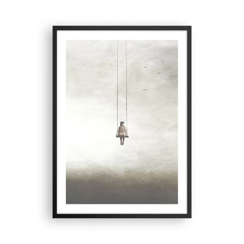 Affisch i svart ram - En figur på en gunga som svävar i rymden - 50x70cm - Barn i oss - Modern väggdekoration för vardagsrum och sovrum ARTTOR
