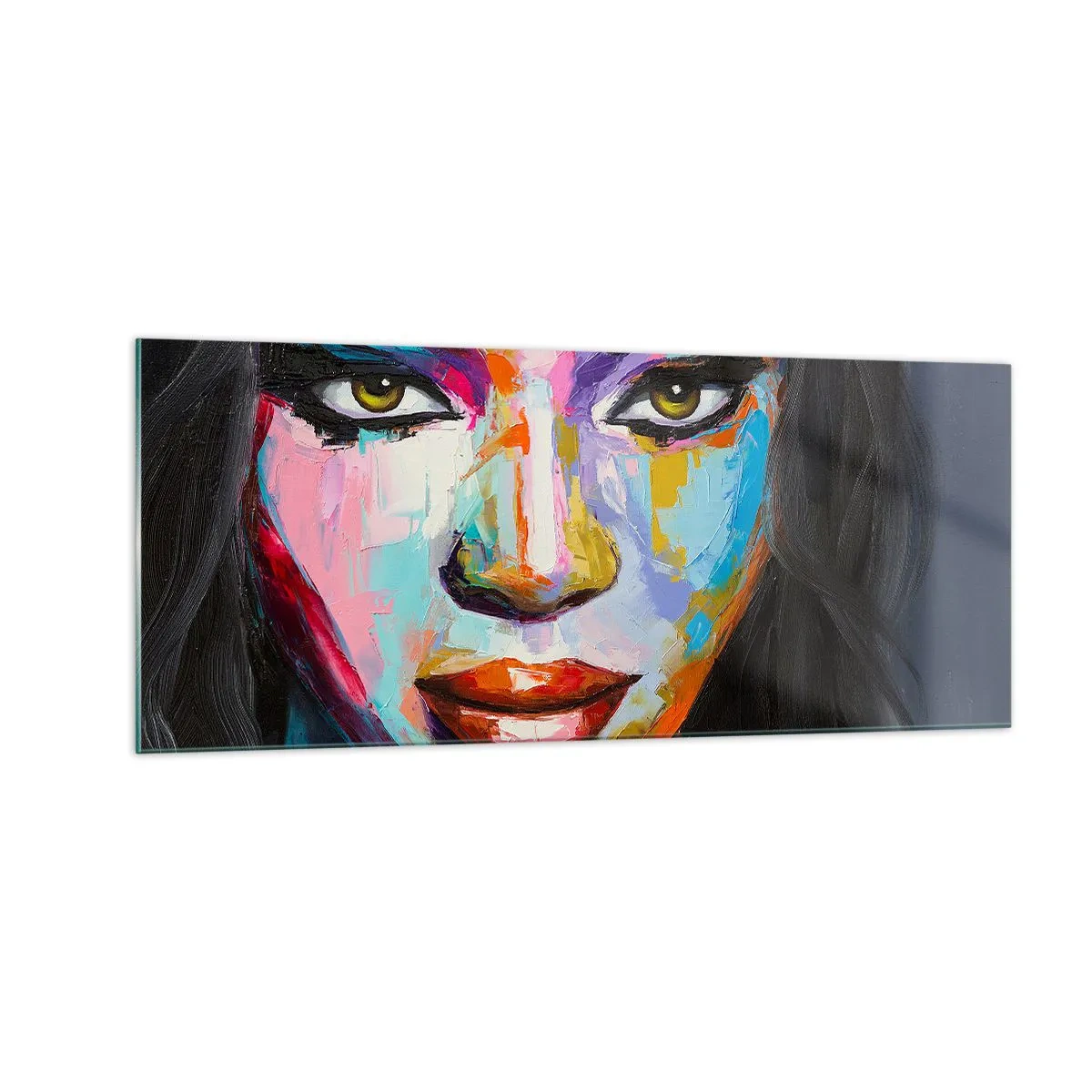 Glastavla - Bild på glas - Kan inte ta ögonen från henne - 100x40 cm