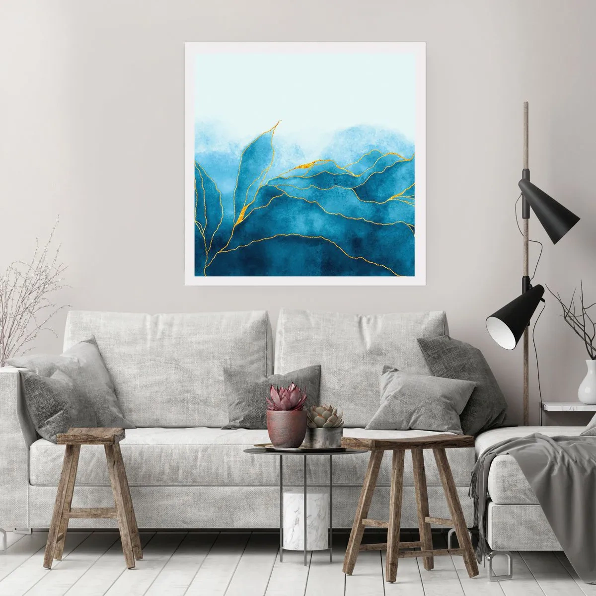 Affisch - Blått i guld - 60x60 cm