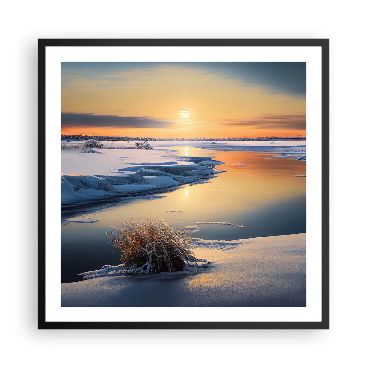 Affisch i svart ram - Vintersolnedgång - 60x60 cm