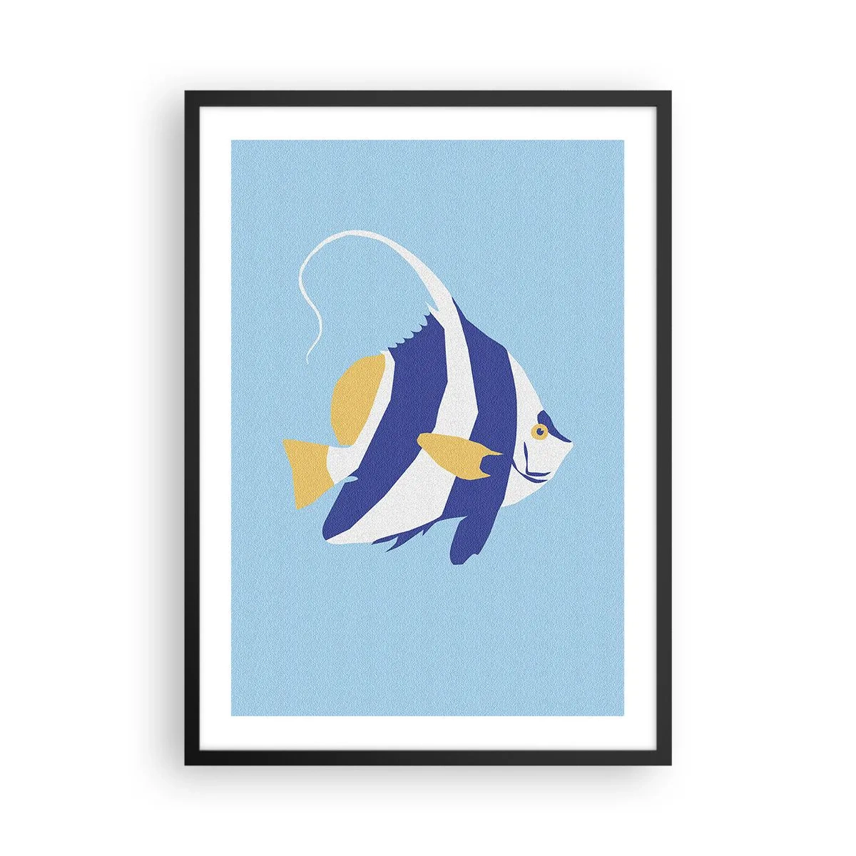 Affisch i svart ram - En minimalistisk grafik av en exotisk fisk mot en blå bakgrund. - 50x70cm - Miss av tropiska vatten - Modern väggdekoration för vardagsrum och sovrum ARTTOR
