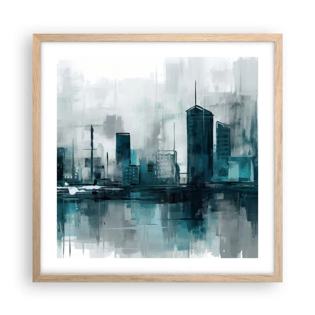 Affisch i ram av ljusek - Regnfärgad stad - 50x50 cm