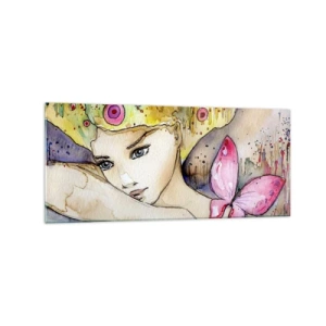 Glastavla - Bild på glas - fjärilprincessa - 120x50 cm