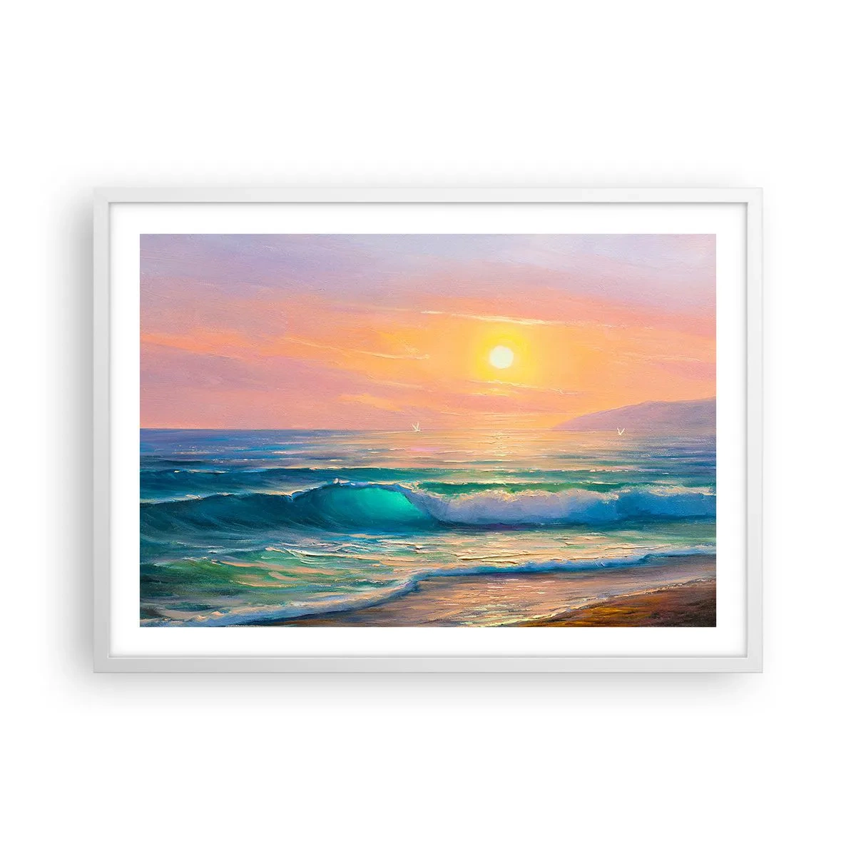 Affisch i vit ram - Vågvisa i turkos - 70x50 cm