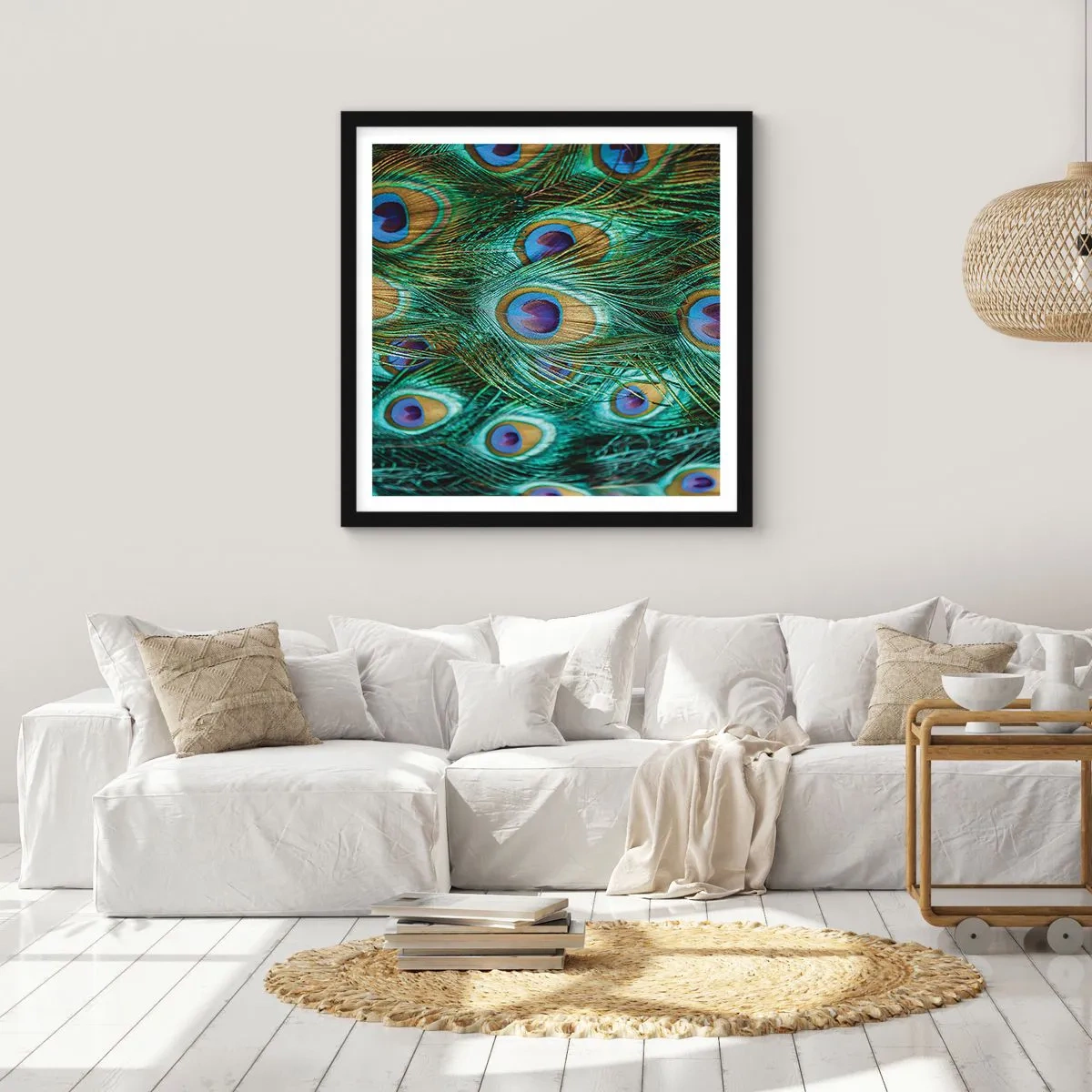 Affisch i svart ram - Påfågels blick - 30x30 cm