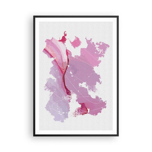Affisch i svart ram - Karta över en rosa värld - 70x100 cm