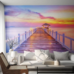 Fototapet Premium Sand - Kvällens lila-guld tystnad - Landskap, Hav, bukt - 100x70 cm