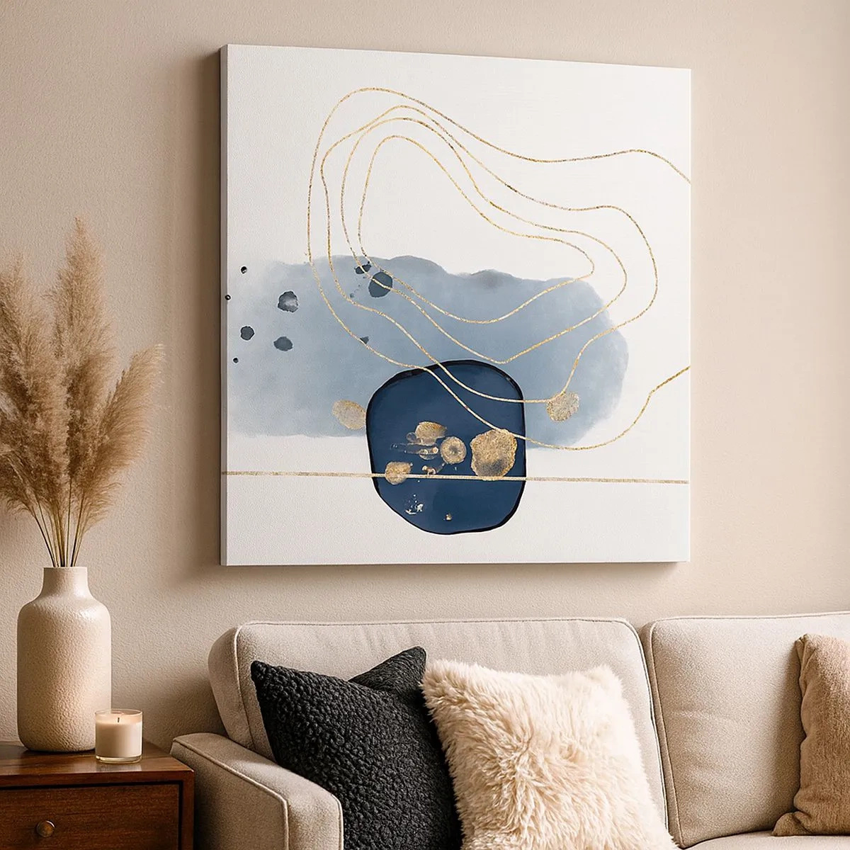 Canvastavla - Bild på duk - Blå-guld fantasi - 30x30 cm