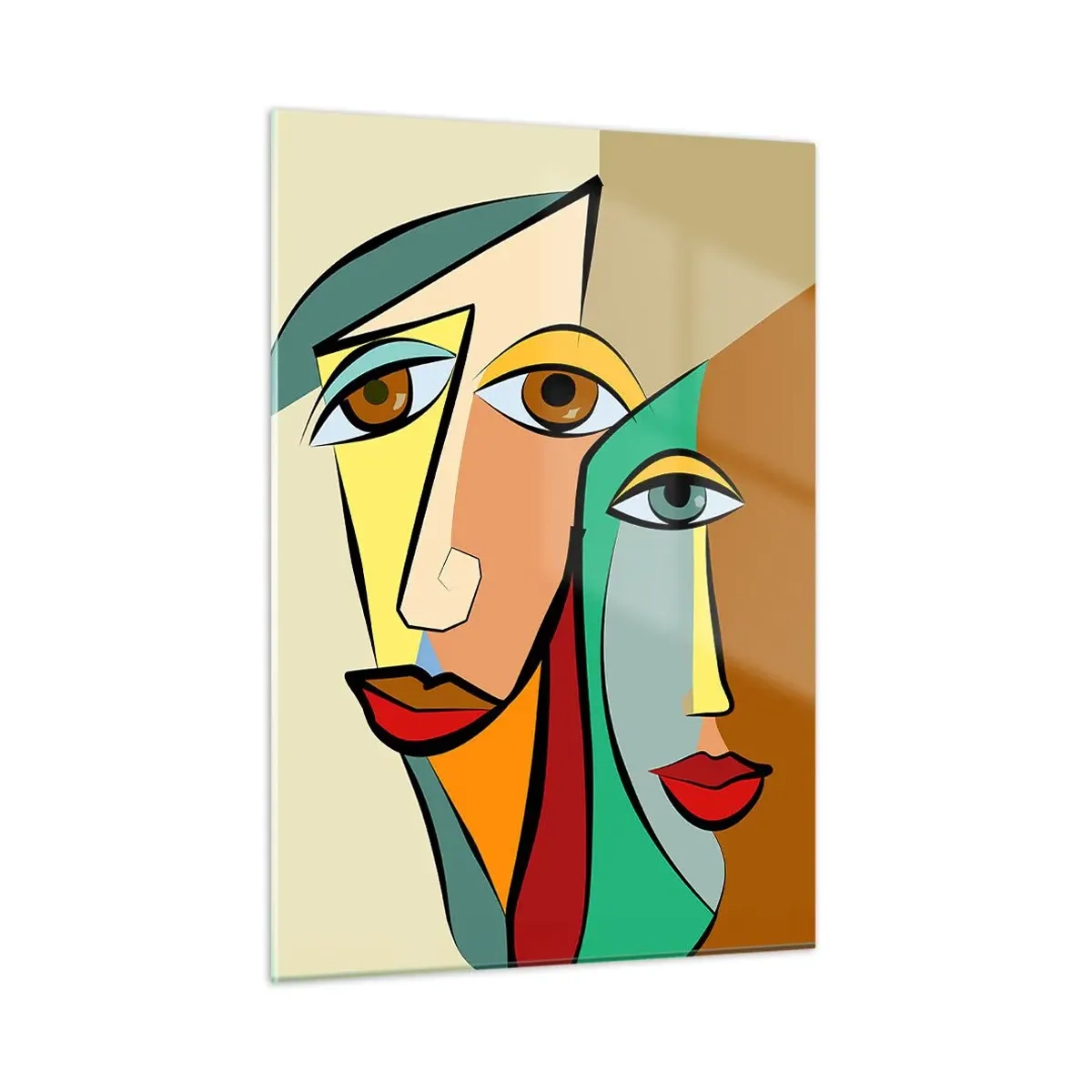 Glastavla - Bild på glas - Kubistiskt par - 50x70 cm