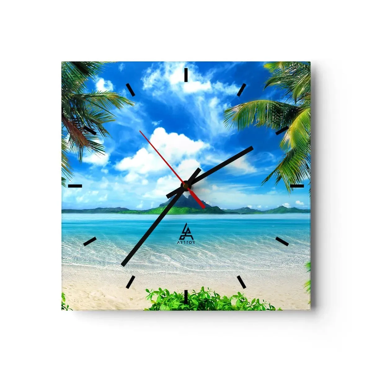 Väggklocka - Klocka på glas - Tropikens azur - 30x30 cm
