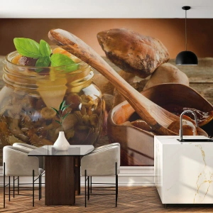 Självhäftande Fototapet Deluxe Sticker - Färsk, eller saltad, eller höstplockad... - Gastronomi, Svampar, Kök - 250x175 cm