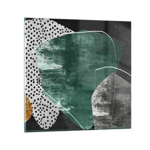 Glastavla - Bild på glas - Färgstark abstraktion med en guldflinga - 30x30 cm