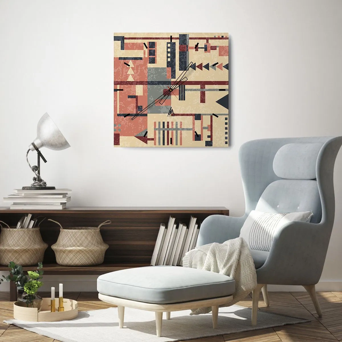 Väggklocka - Klocka på glas - Kombination av vertikala och horisontella element - 40x40 cm