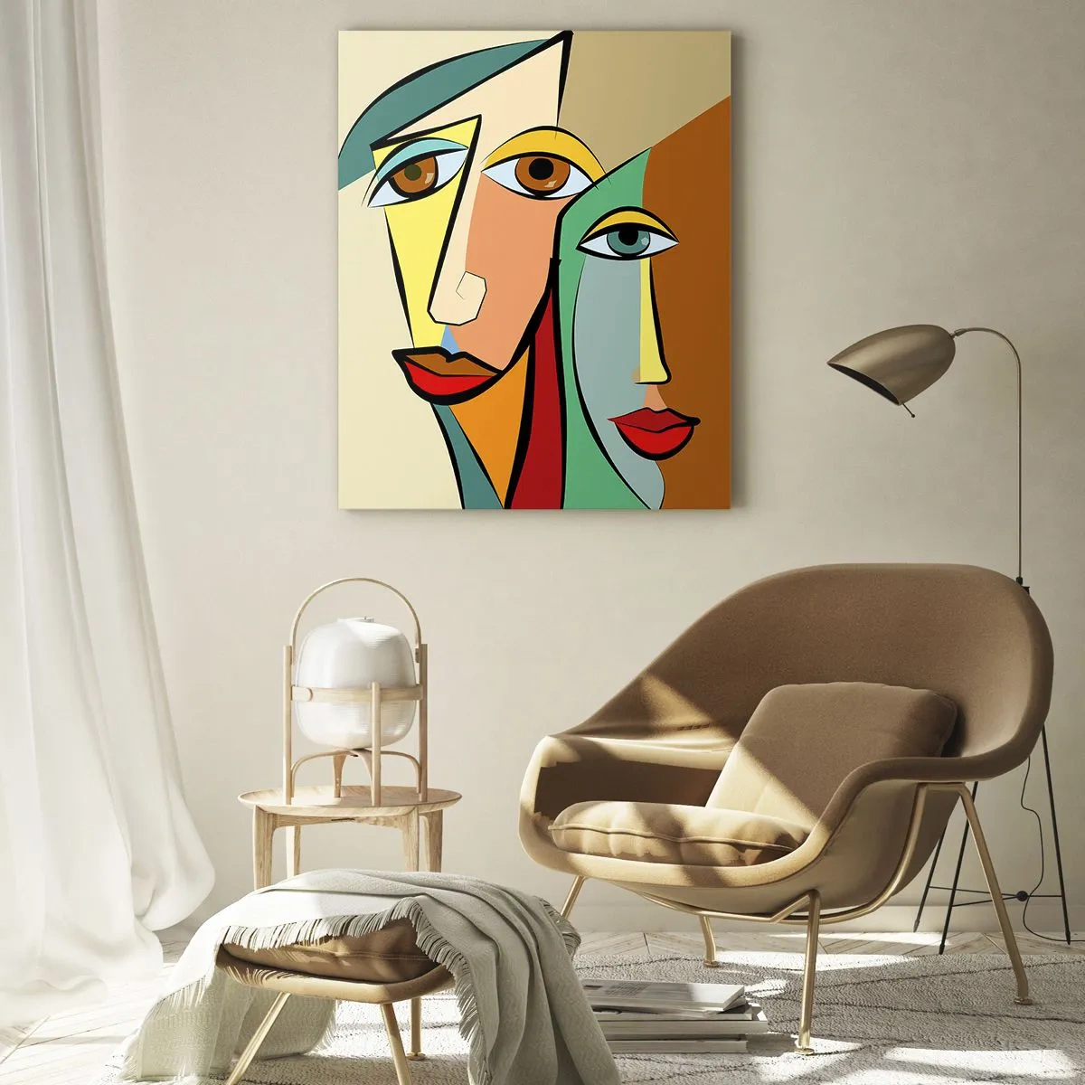 Glastavla - Bild på glas - Kubistiskt par - 50x70 cm