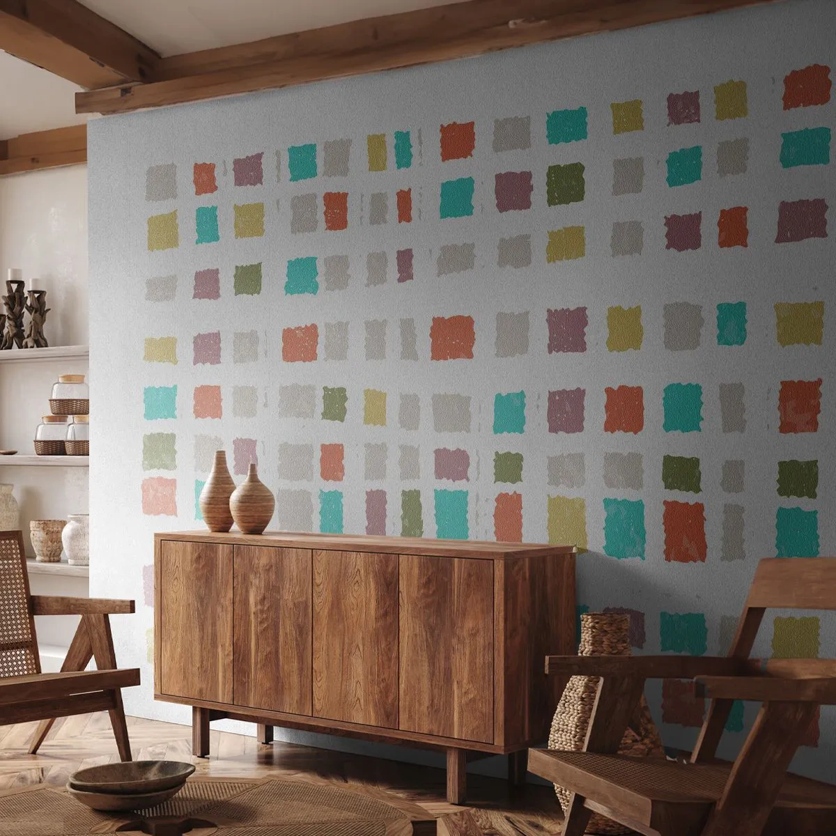 Fototapet Standard Eco - Ett okänt spel - Pastell, Rutor, Minimalism - 350x256 cm