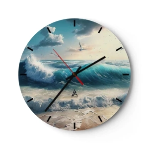 Väggklocka - Klocka på glas - Grova havsvågor som slår mot sandstranden - 30x30cm - Ljuder endast för dig - Modern väggdekoration för vardagsrum, kök och sovrum ARTTOR