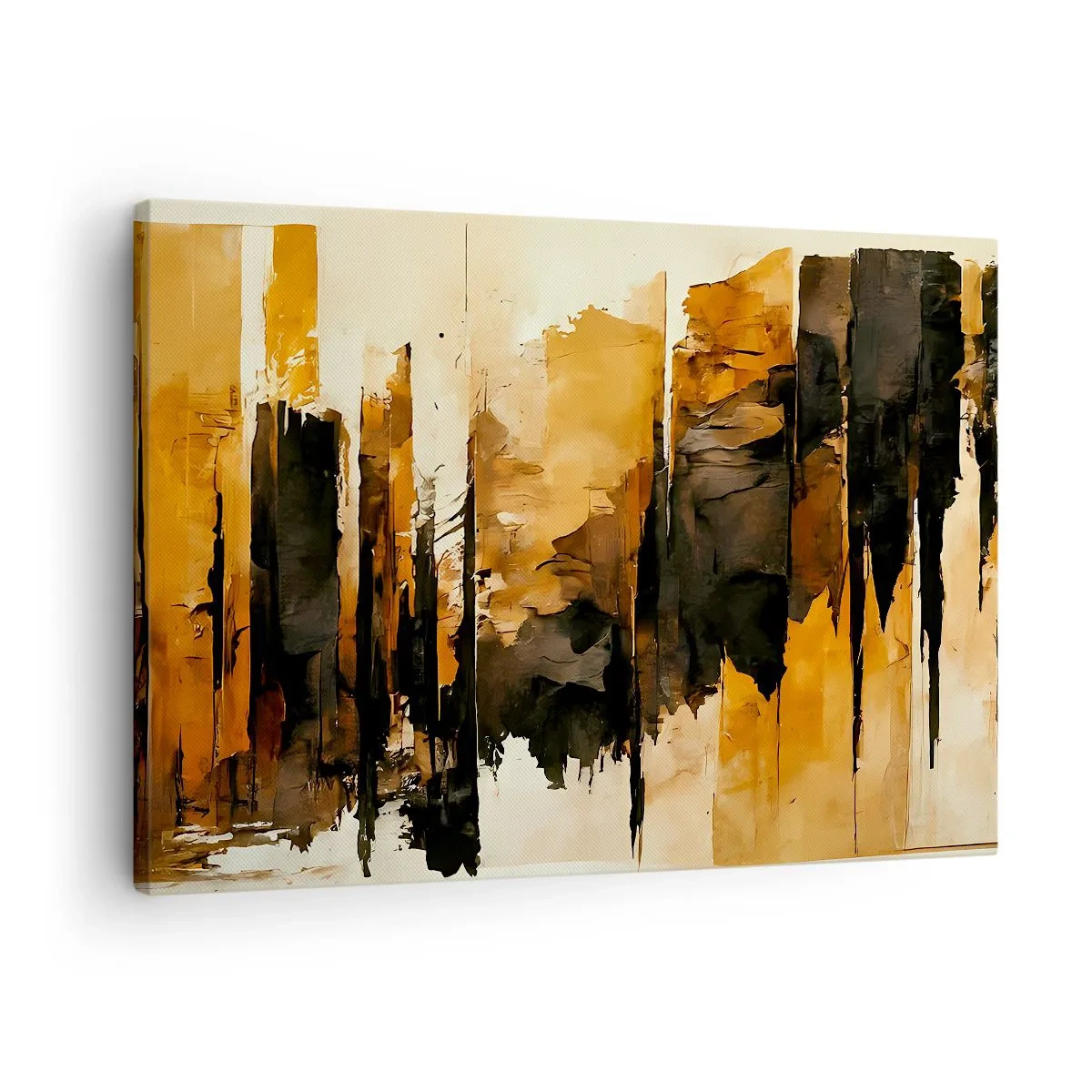 Canvastavla - Bild på duk - Abstrakta guld- och svarta ränder i en konstnärlig komposition - 70x50cm - Harmoni av svart och guld - Modern väggdekoration för vardagsrum och sovrum ARTTOR