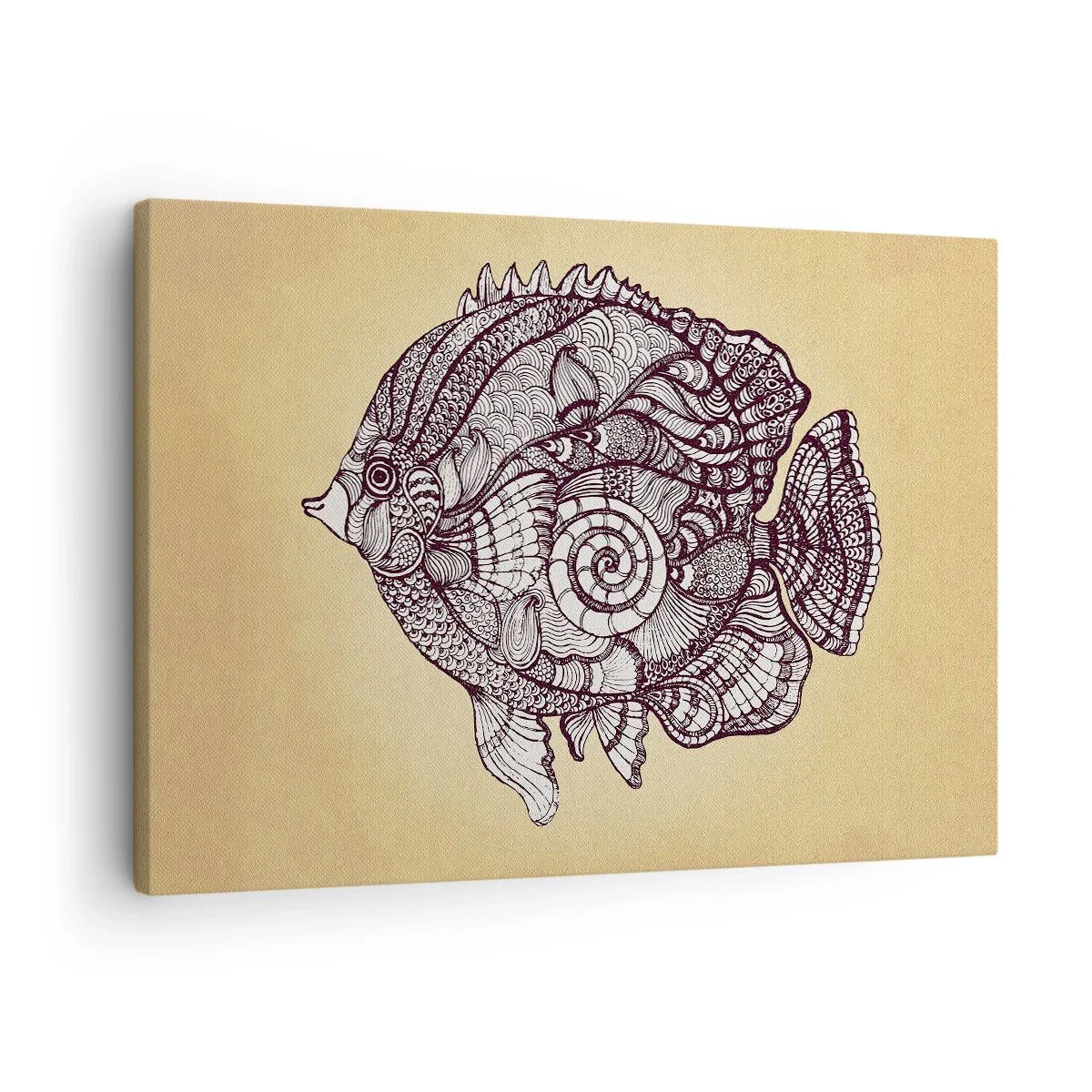 Canvastavla - Bild på duk - Dekorativ fisk i ritstil med mönster - 70x50cm - Från ett hav av ornament - Modern väggdekoration för vardagsrum och sovrum ARTTOR