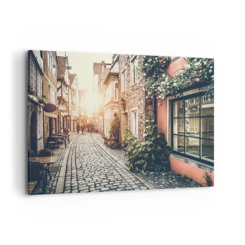 Canvastavla - Bild på duk - Rosgränd i rosa sken - 100x70 cm