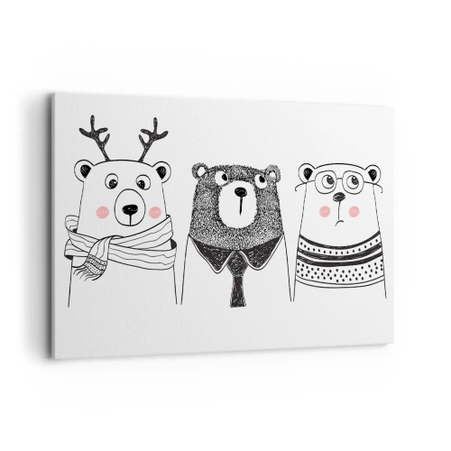 Canvastavla - Bild på duk - Tre björnar  - 100x70 cm