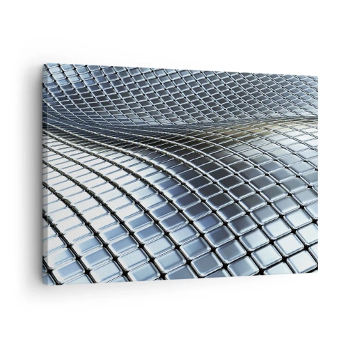 Canvastavla - Bild på duk - Modern struktur gjord av metalliska rutor - 70x50cm - Metallisk silver våg - Modern väggdekoration för vardagsrum och sovrum ARTTOR