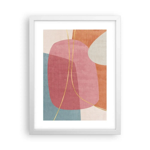 Affisch i vit ram - Pastellkomposition med guldtråd - 30x40 cm