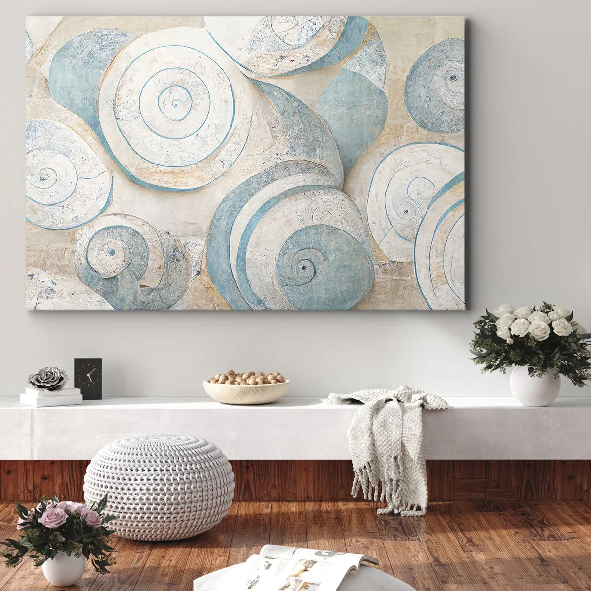 Canvastavla - Bild på duk - Abstrakta snäckor i pastellfärger - 70x50cm - Vad döljer musslan? - Modern väggdekoration för vardagsrum och sovrum ARTTOR