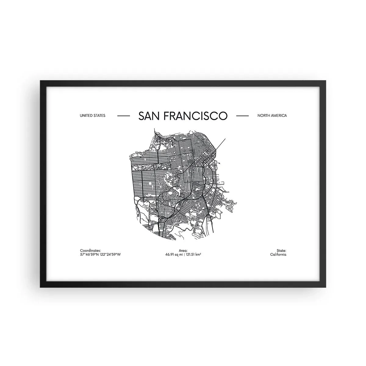Affisch i svart ram - San Franciscos anatomi - 70x50 cm
