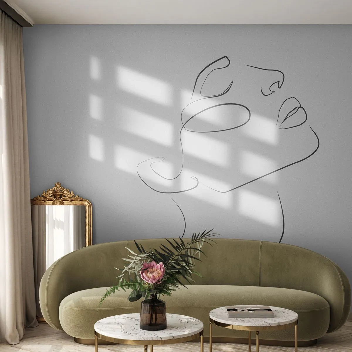 Fototapet Standard Eco - Ett minimalistiskt porträtt av en kvinna i en linje - 100x70cm - Drömmens meander - Modern väggdekoration för vardagsrum och sovrum ARTTOR
