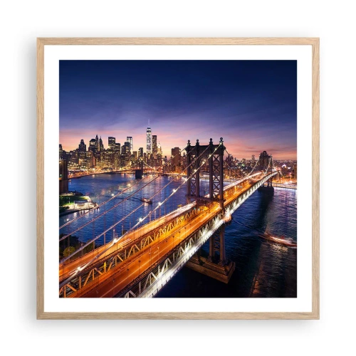 Affisch i ram av ljusek - Över ljusbron till stadens hjärta - 60x60 cm