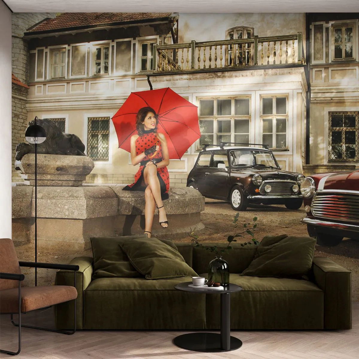 Fototapet Premium Canvas - Sentimental miniresa - Kvinna, Arkitektur, Bil - 250x175 cm