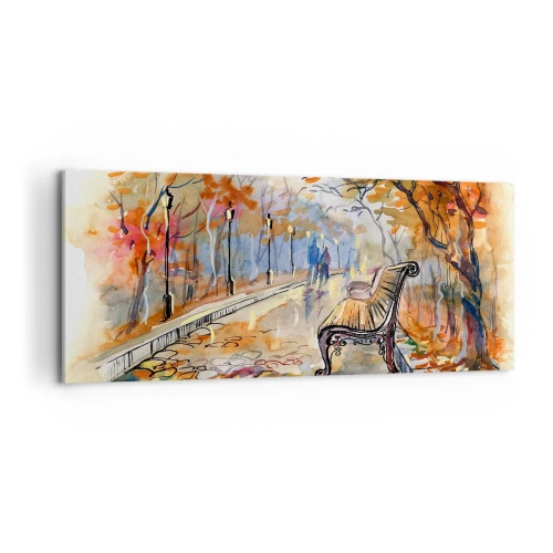 Canvastavla - Bild på duk - Vandra tillsammans mot hösten - 100x40 cm