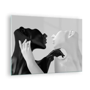 Glastavla - Bild på glas - Svartvita figurer i sensuell närbild - 70x50cm - Attraktion - lust - Modern väggdekoration för vardagsrum och sovrum ARTTOR