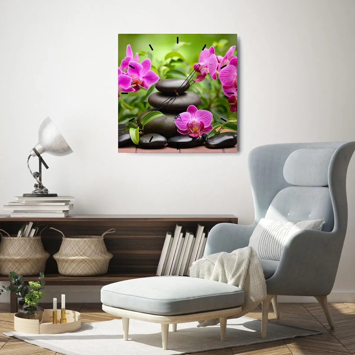 Väggklocka - Klocka på glas - Lugnets pyramid - 40x40 cm