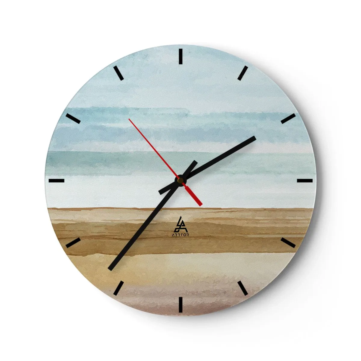 Väggklocka - Klocka på glas - Ett delikat landskap med strand och blå himmel - 30x30cm - Svalkande - Modern väggdekoration för vardagsrum, kök och sovrum ARTTOR
