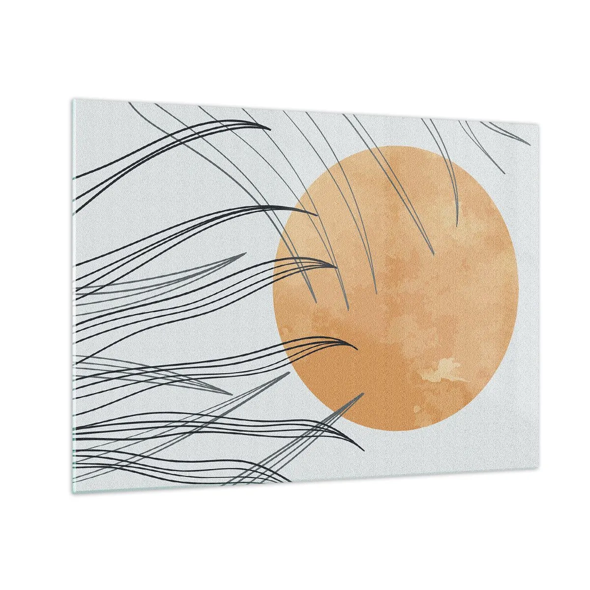 Glastavla - Bild på glas - Orange sol med dynamiska linjer mot en ljus bakgrund - 70x50cm - Alltid mot solen - Modern väggdekoration för vardagsrum och sovrum ARTTOR