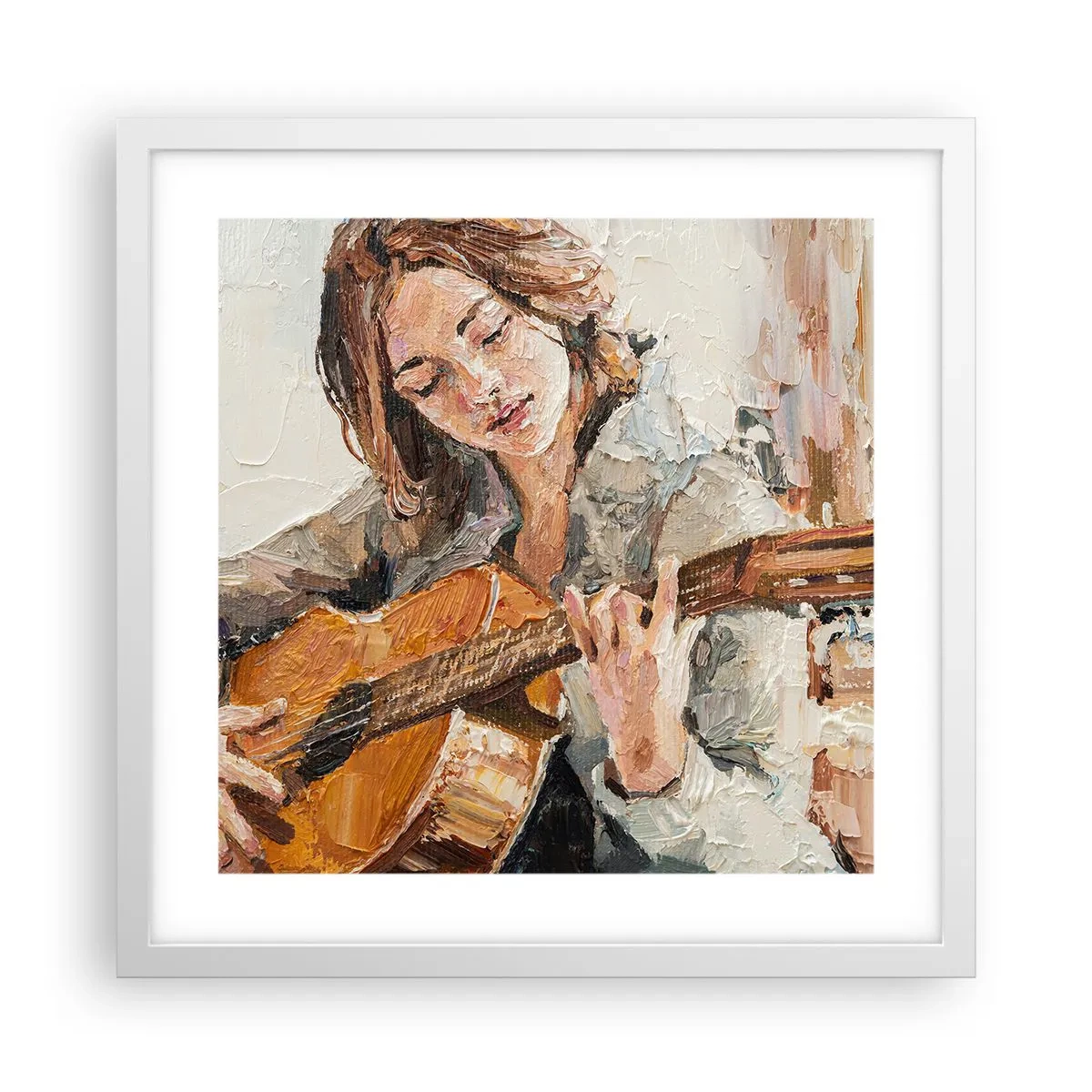 Affisch i vit ram - Konsert för gitarr och en flickas hjärta - 40x40 cm