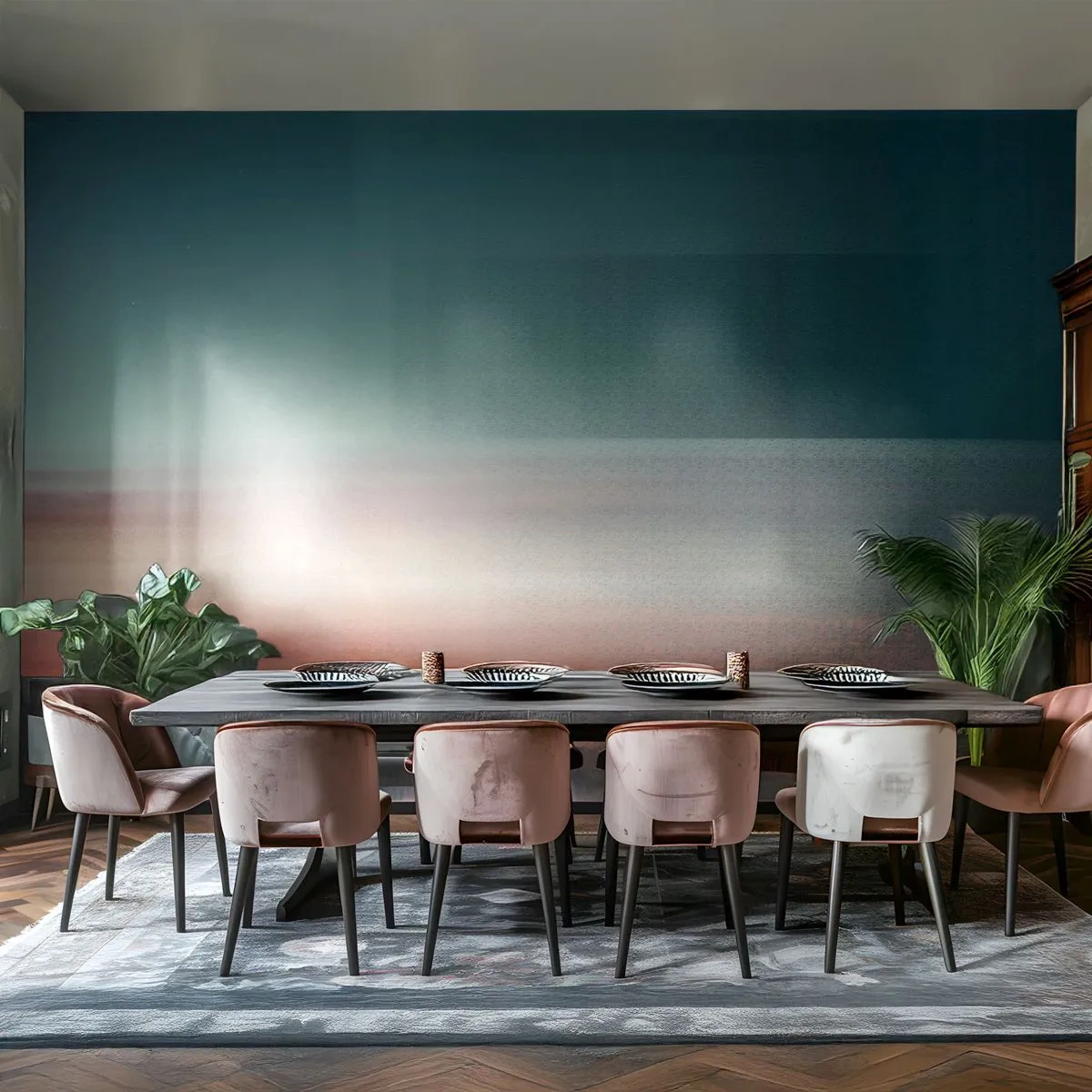 Fototapet Standard Eco - Solnedgång med ljusvågor och gradienteffekt - 100x70cm - Abstraktion: ljusvågor - Modern väggdekoration för vardagsrum och sovrum ARTTOR