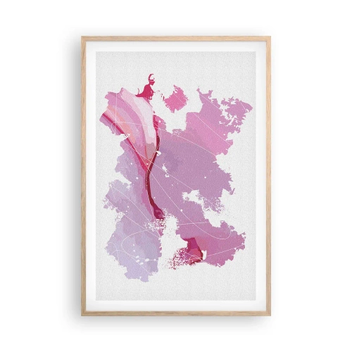 Affisch i ram av ljusek - Karta över en rosa värld - 61x91 cm