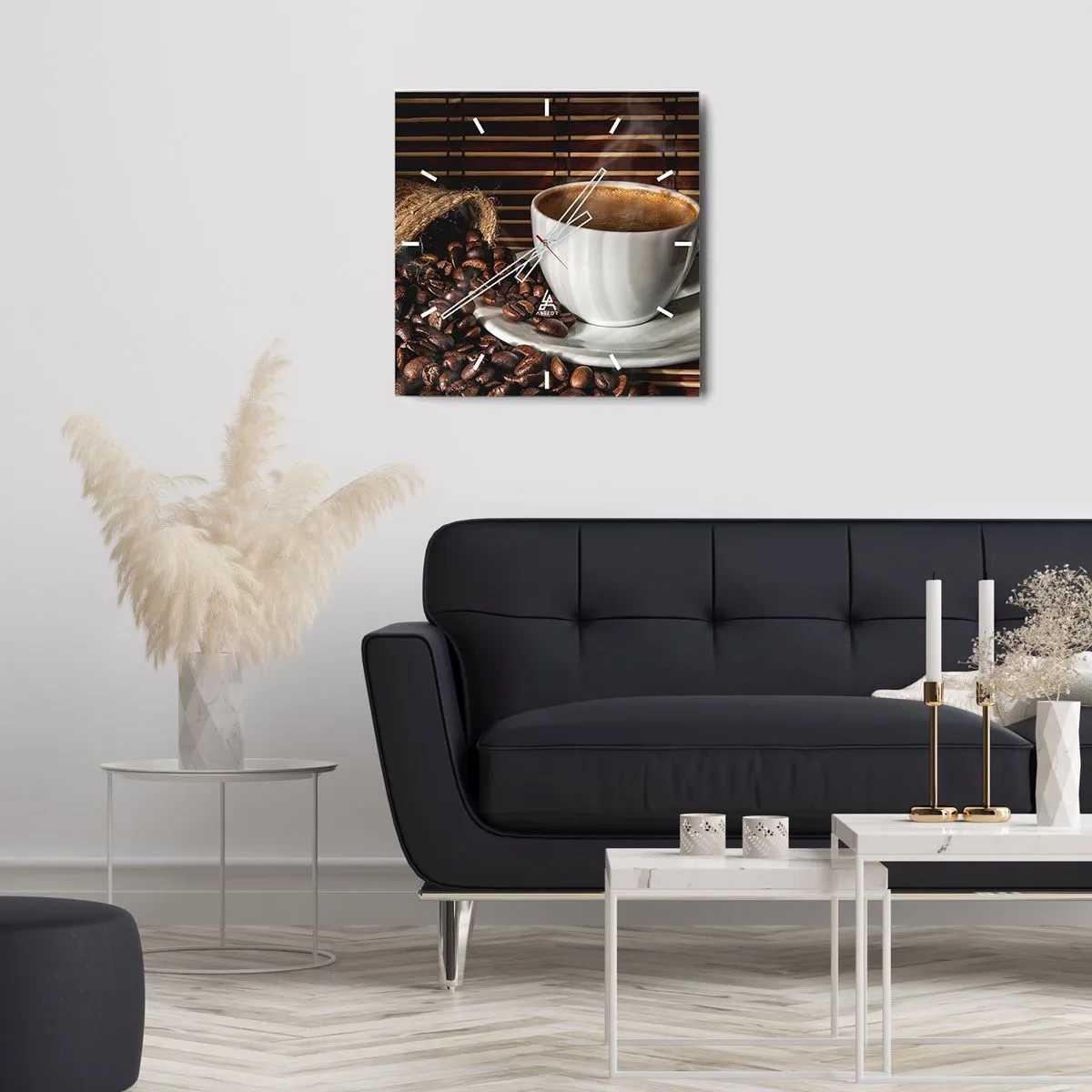 Väggklocka - Klocka på glas - Kolets svärta, bärnstenens transparens - 40x40 cm