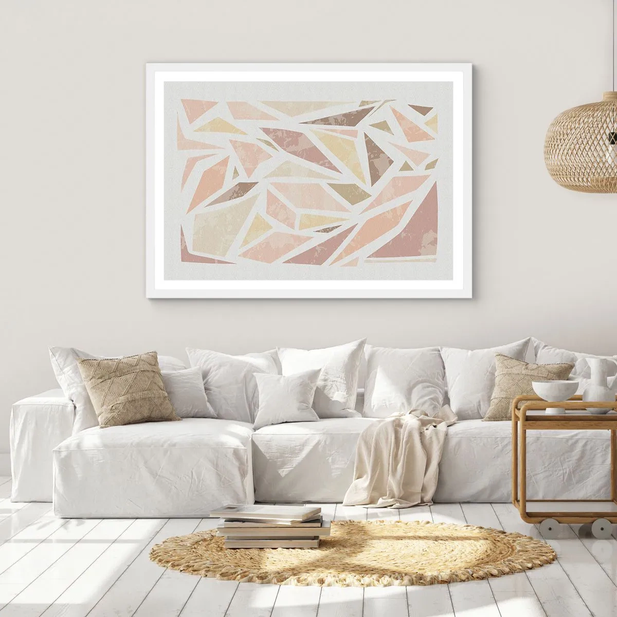 Affisch i vit ram - Komposition av färgat glas - 91x61 cm