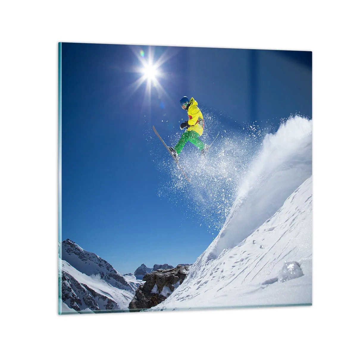 Glastavla - Bild på glas - Dansar med fjällen - 40x40 cm