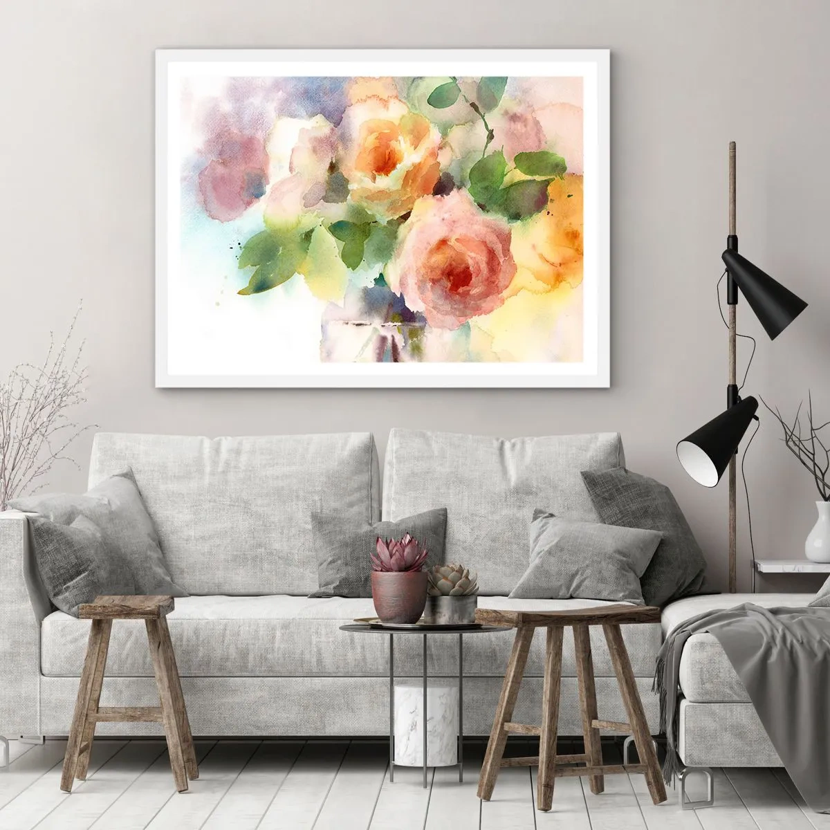 Affisch i vit ram - Delikat som en akvarell - 100x70 cm