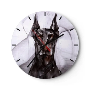 Väggklocka - Klocka på glas - Porträtt av en doberman i modern geometrisk stil - 30x30cm - Rasren - Modern väggdekoration för vardagsrum, kök och sovrum ARTTOR