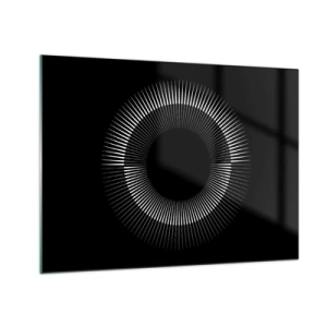 Glastavla - Bild på glas - Vita strålar som bildar en cirkel på en svart bakgrund - 70x50cm - Svart sol - Modern väggdekoration för vardagsrum och sovrum ARTTOR