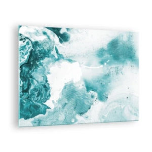 Glastavla - Bild på glas - Abstrakta blå pölar på en glasbakgrund - 70x50cm - Blåa laguner - Modern väggdekoration för vardagsrum och sovrum ARTTOR