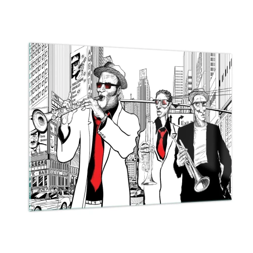 Glastavla - Bild på glas - Stadsrapsodi i svart och rött - 100x70 cm